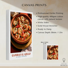 Gambas al Ajillo Spanish Kitchen Poster - canvas print stretched cotton canvas details