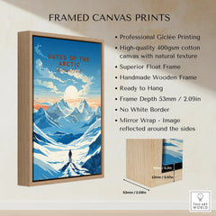 Gates of the Arctic National Park travel poster in a float framed canvas with mountain artwork.