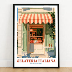 Italian Gelateria Kitchen Wall Art - art print in black frame on wooden floor