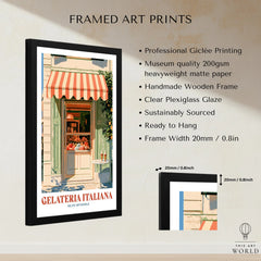 Italian Gelateria Kitchen Wall Art - framed print details measurements quality details