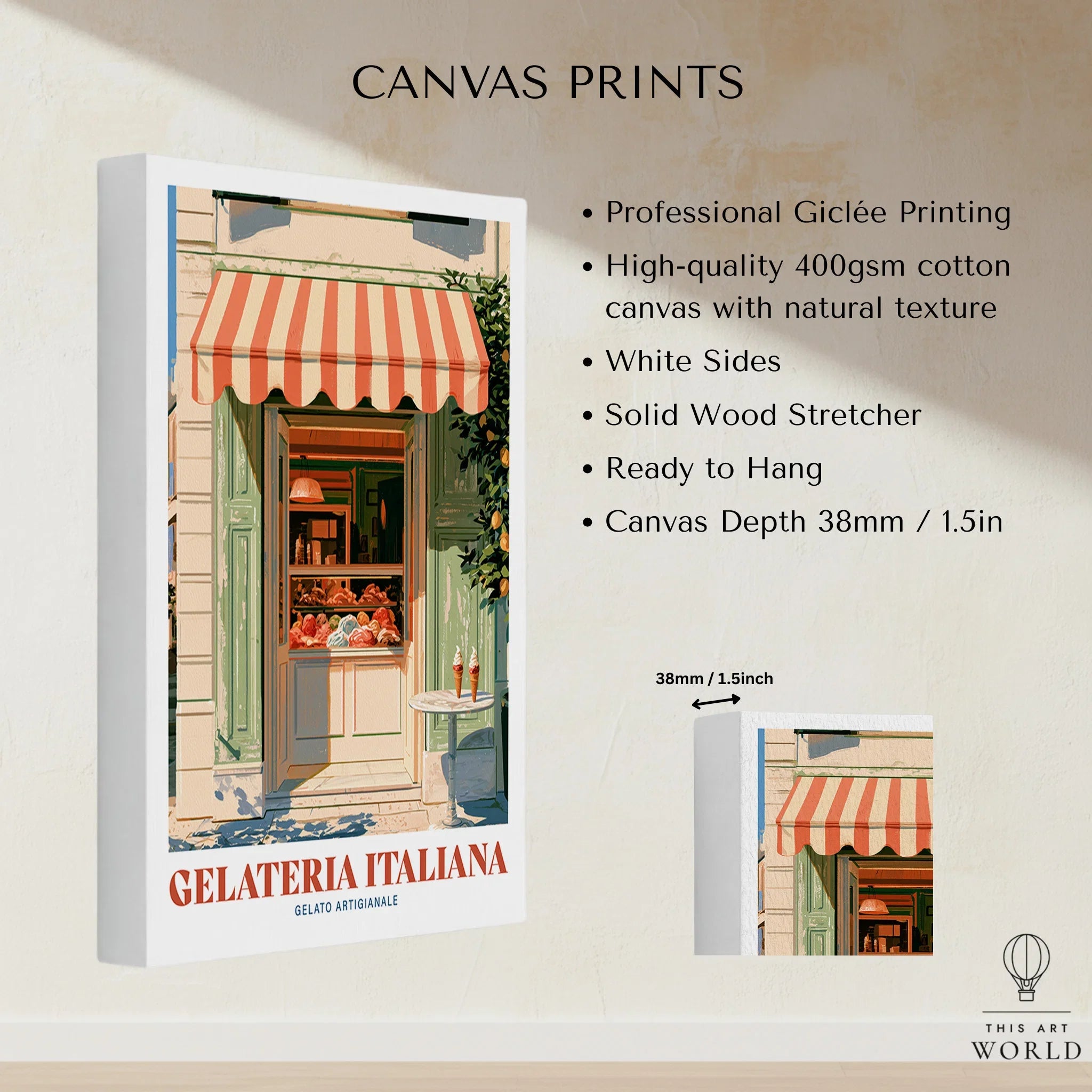 Italian Gelateria Kitchen Wall Art - canvas print stretched cotton canvas details