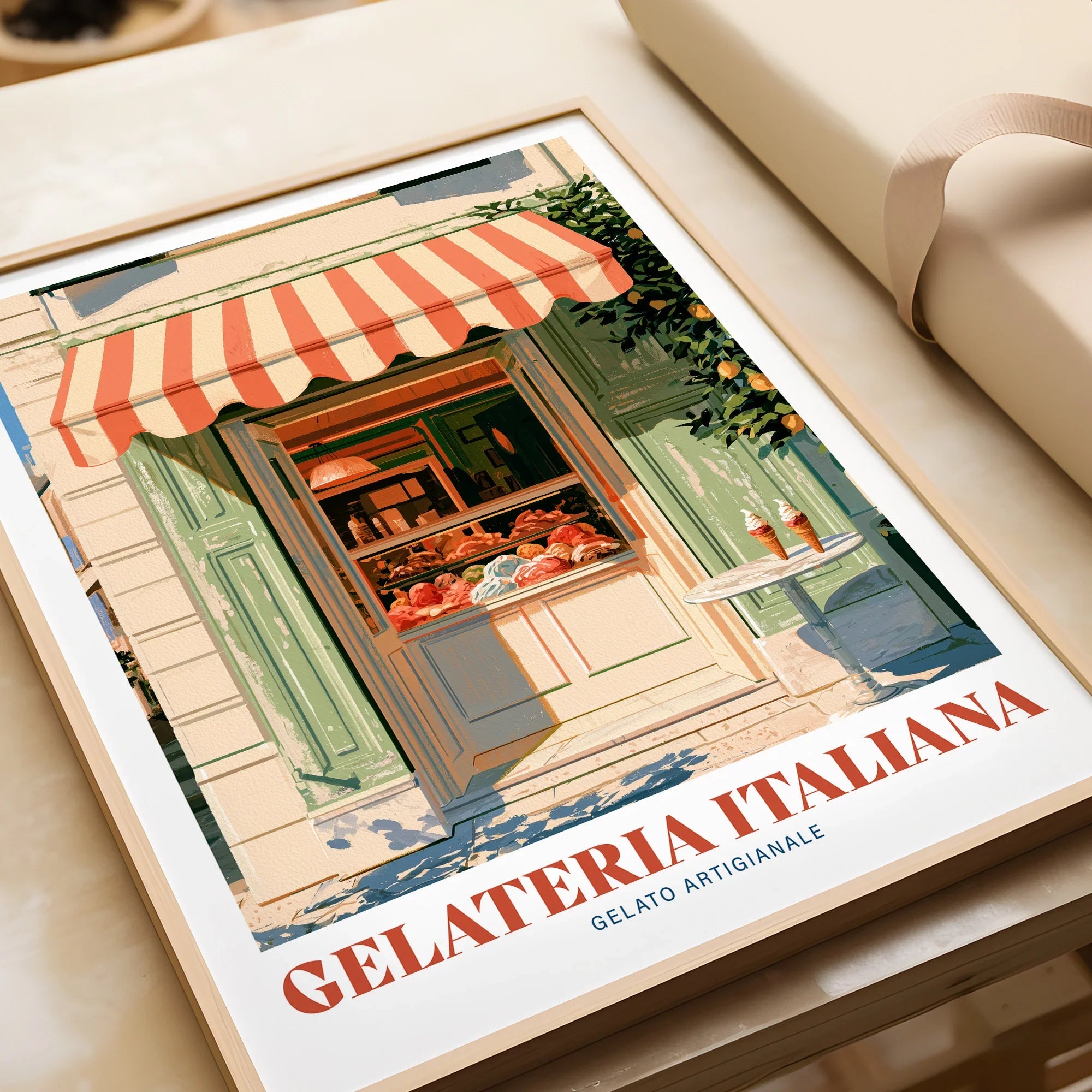 Italian Gelateria Kitchen Wall Art - framed art print closeup gift unwrapped natural frame