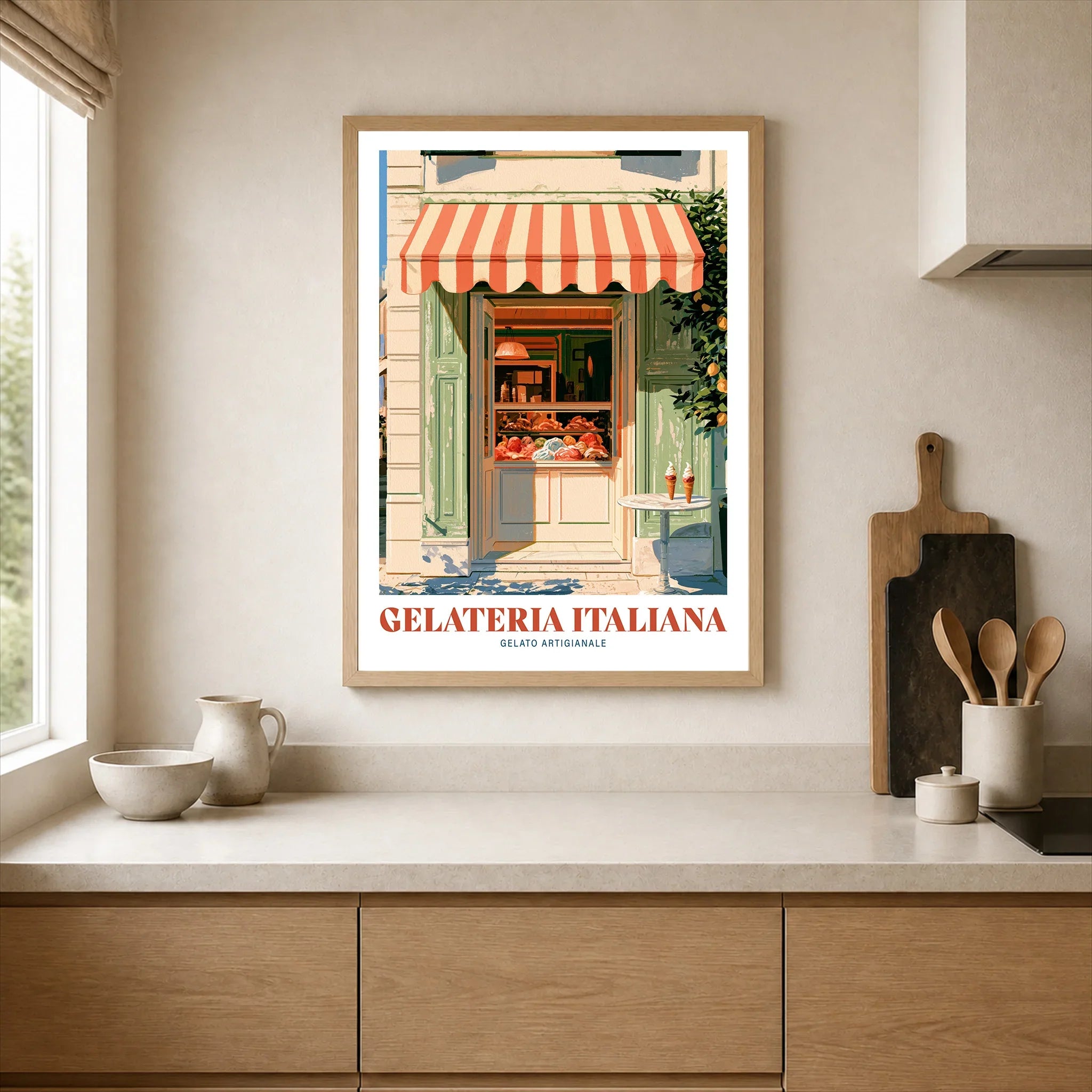 Italian Gelateria Kitchen Wall Art - neutral kitchen single frame mockup This Art World