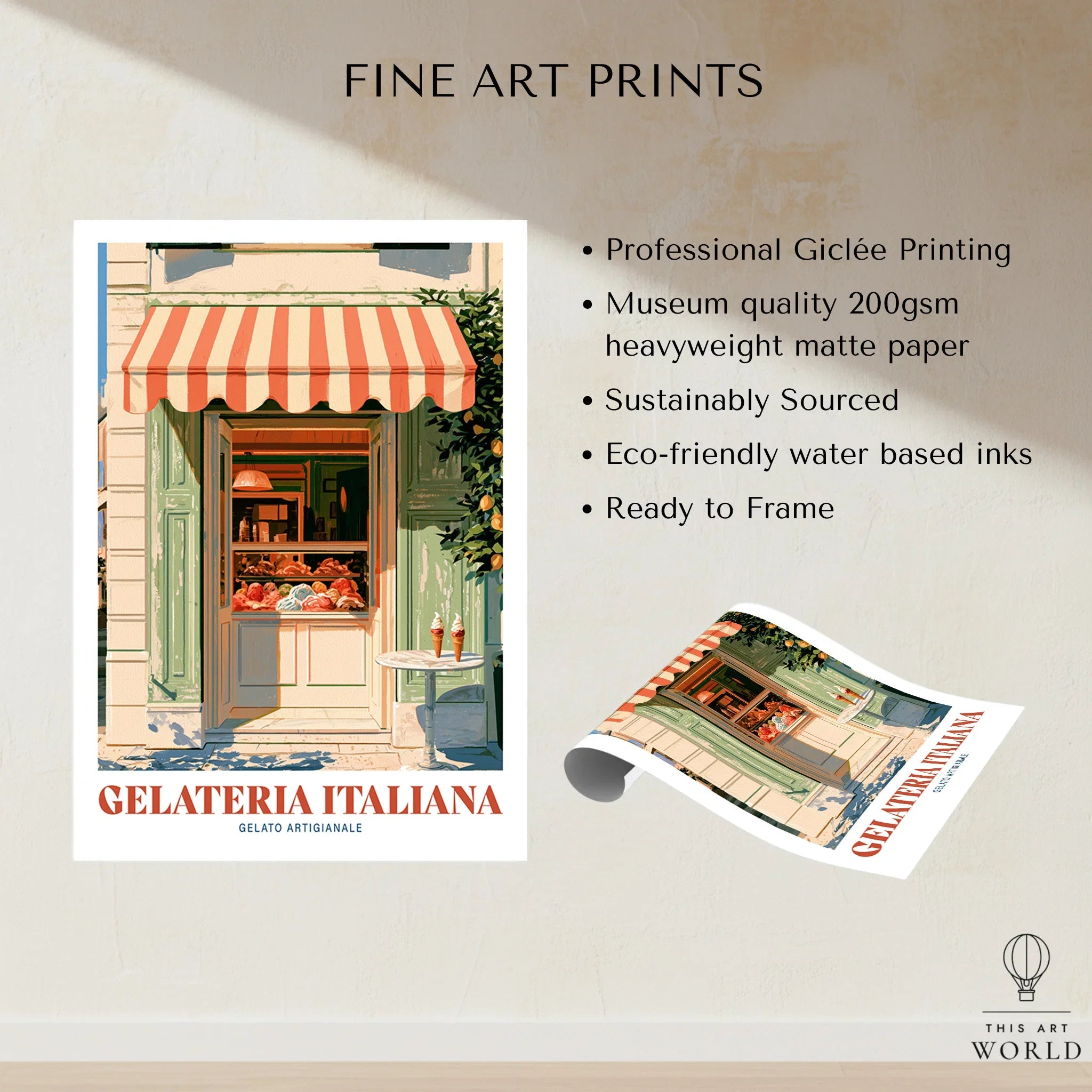 Italian Gelateria Kitchen Wall Art - fine art print unframed quality details