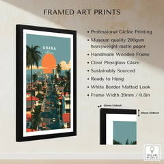 Ghana Coastal Sunset Travel Poster — framed print details measurements quality details