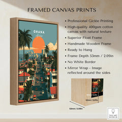 Ghana Coastal Sunset Travel Poster — framed canvas float frame details quality