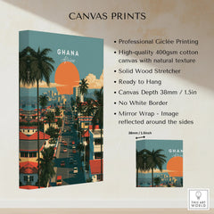 Ghana Coastal Sunset Travel Poster — canvas print stretched cotton canvas details