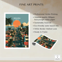 Ghana Coastal Sunset Travel Poster — fine art print unframed quality details