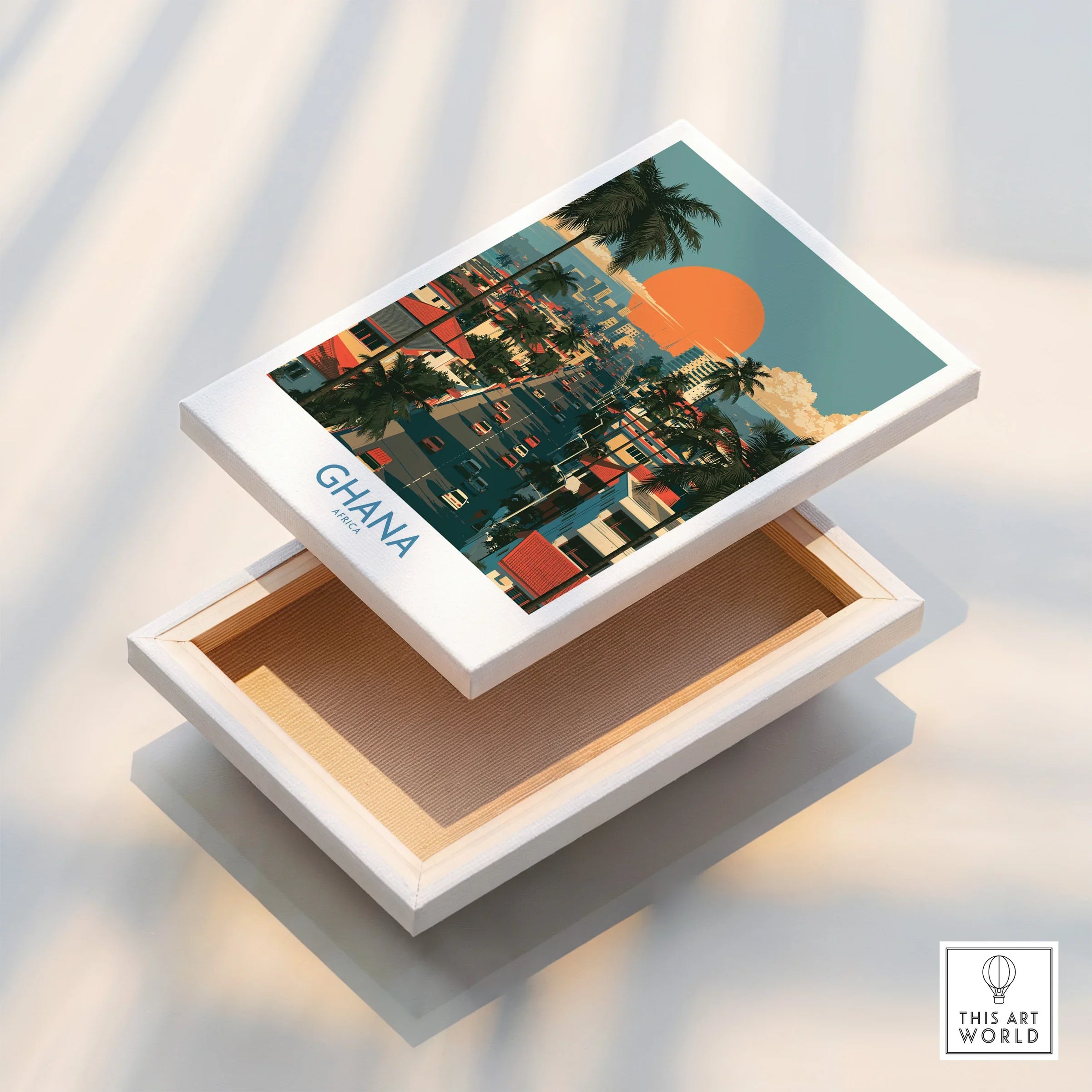 Ghana City Sunset Wall Art — stretched canvas print floating detail mirror edge