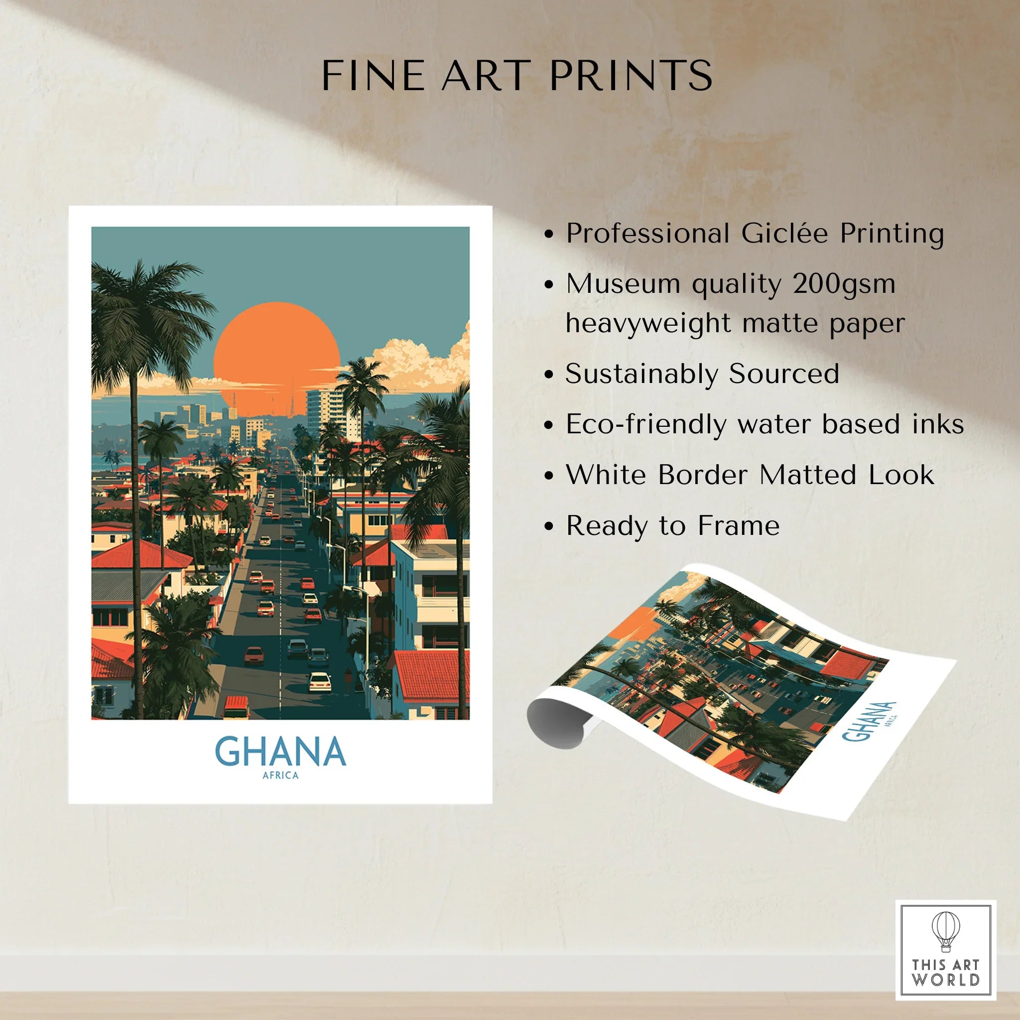 Ghana City Sunset Wall Art — fine art print unframed quality details