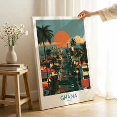 Ghana City Sunset Wall Art — canvas print mirror edge hand holding room setting