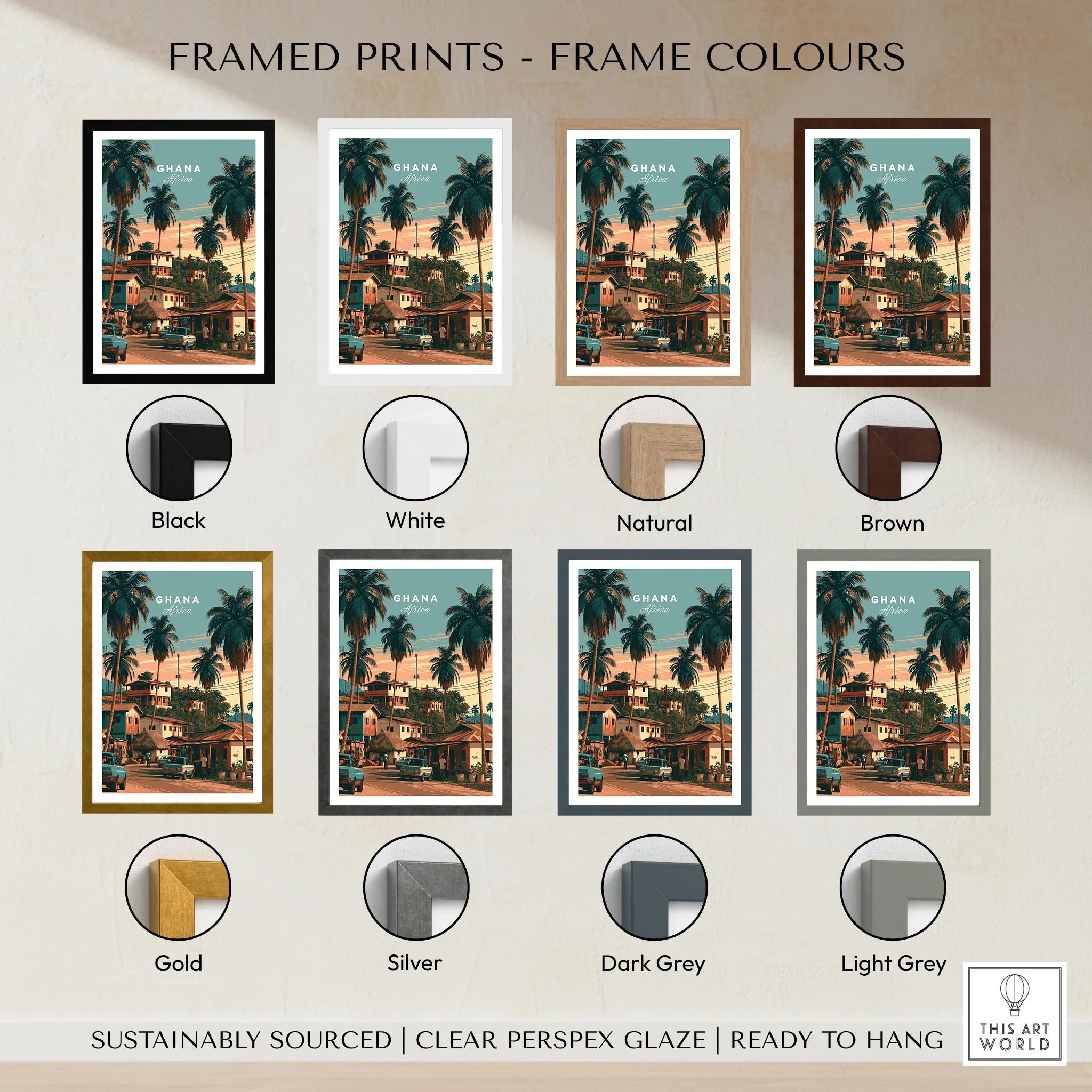 Ghana Village Street Travel Poster — framed print colour options
