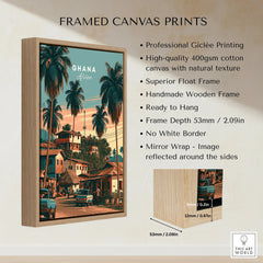 Ghana Village Street Travel Poster — framed canvas float frame details quality
