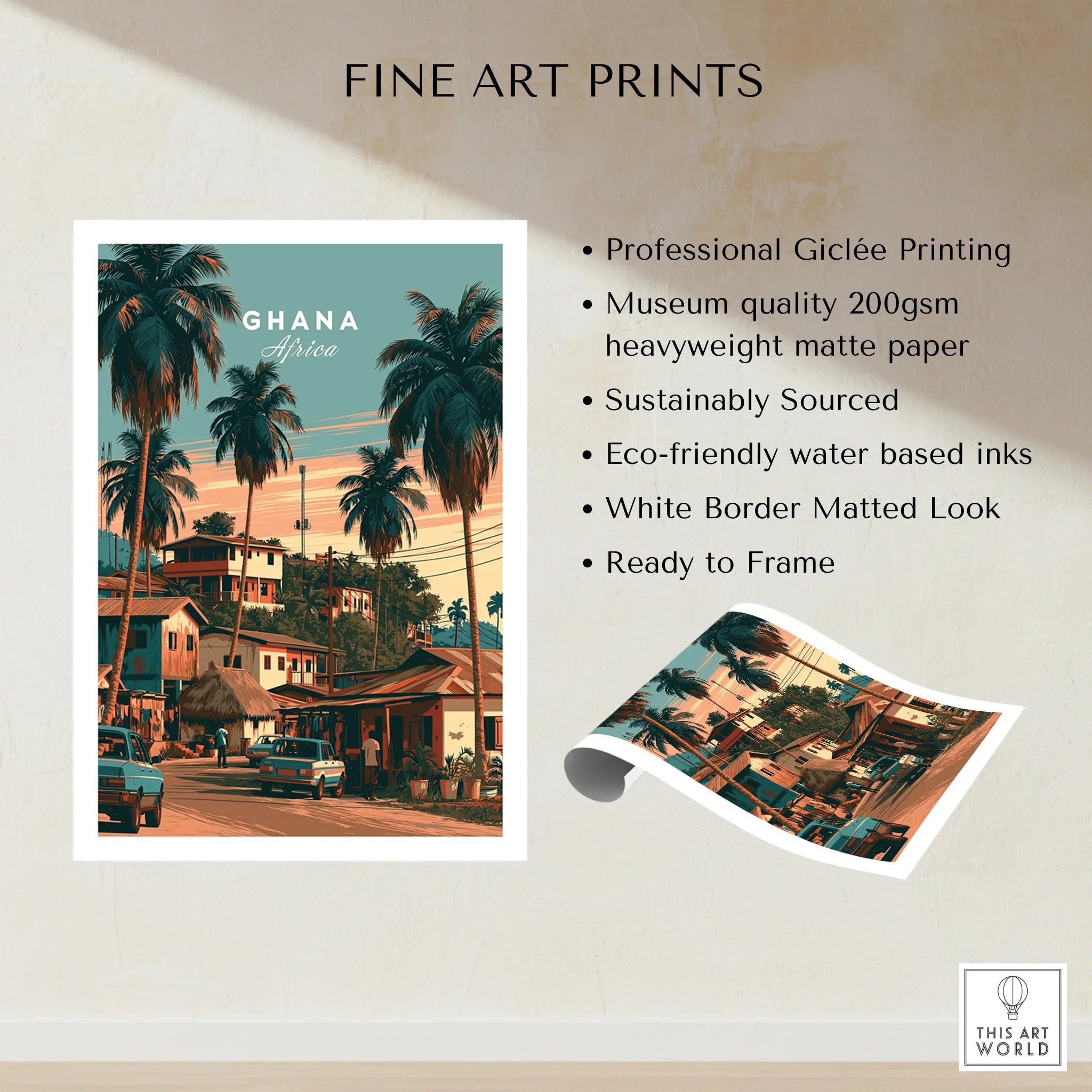 Ghana Village Street Travel Poster — fine art print unframed quality details