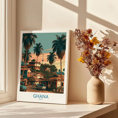 Ghana Palm Street Wall Art — canvas print window setting with shadows flowers