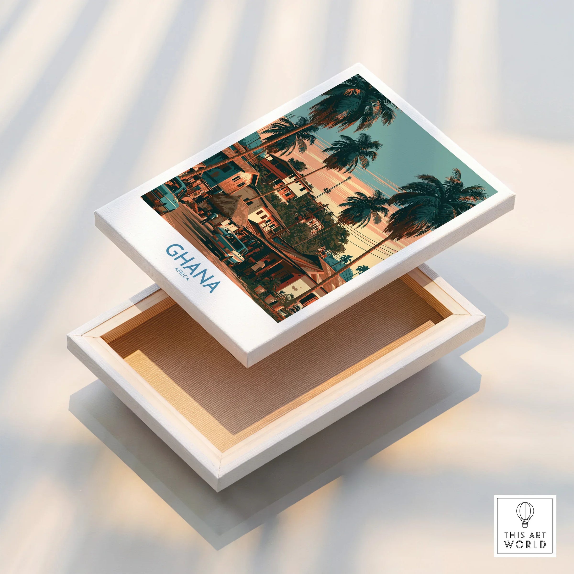 Ghana Palm Street Wall Art — stretched canvas print floating detail mirror edge