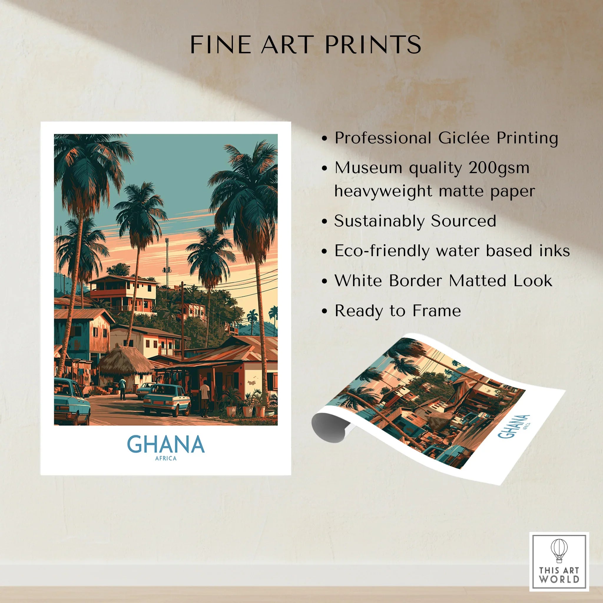 Ghana Palm Street Wall Art — fine art print unframed quality details