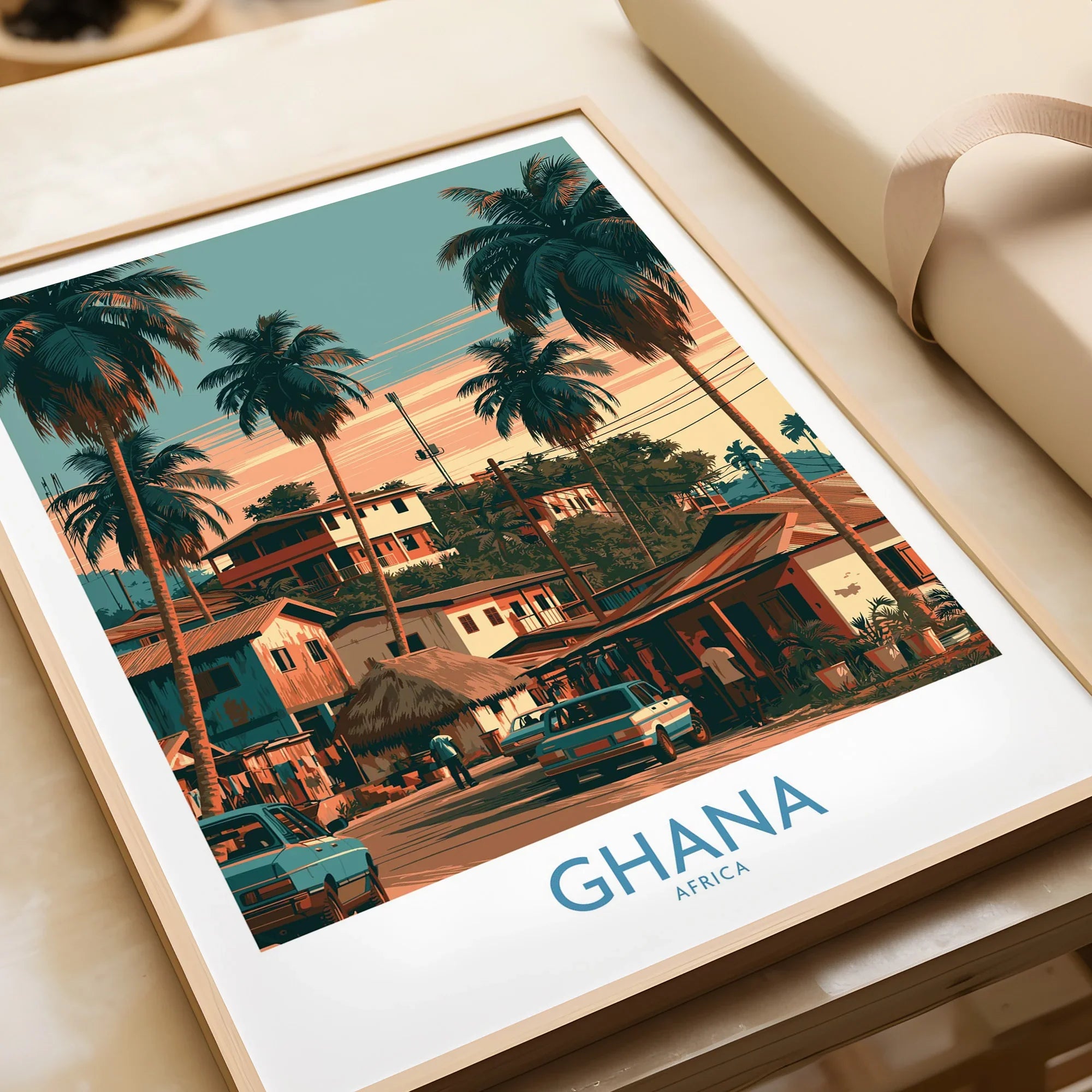 Ghana Palm Street Wall Art — framed art print closeup gift unwrapped natural frame