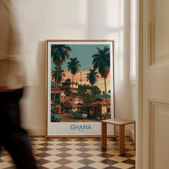 Ghana Palm Street Wall Art — framed canvas on floor man walking past