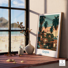 Ghana Palm Street Wall Art — framed print window view natural wood frame