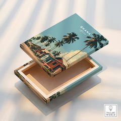Ghana Coastal Village Travel Poster — stretched canvas print floating detail mirror edge