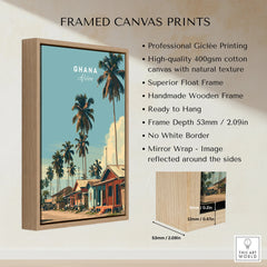 Ghana Coastal Village Travel Poster — framed canvas float frame details quality