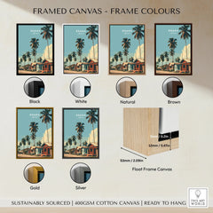 Ghana Coastal Village Travel Poster — framed canvas float frame colour options