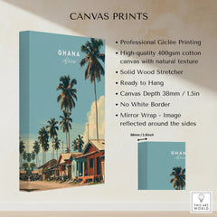 Ghana Coastal Village Travel Poster — canvas print stretched cotton canvas details