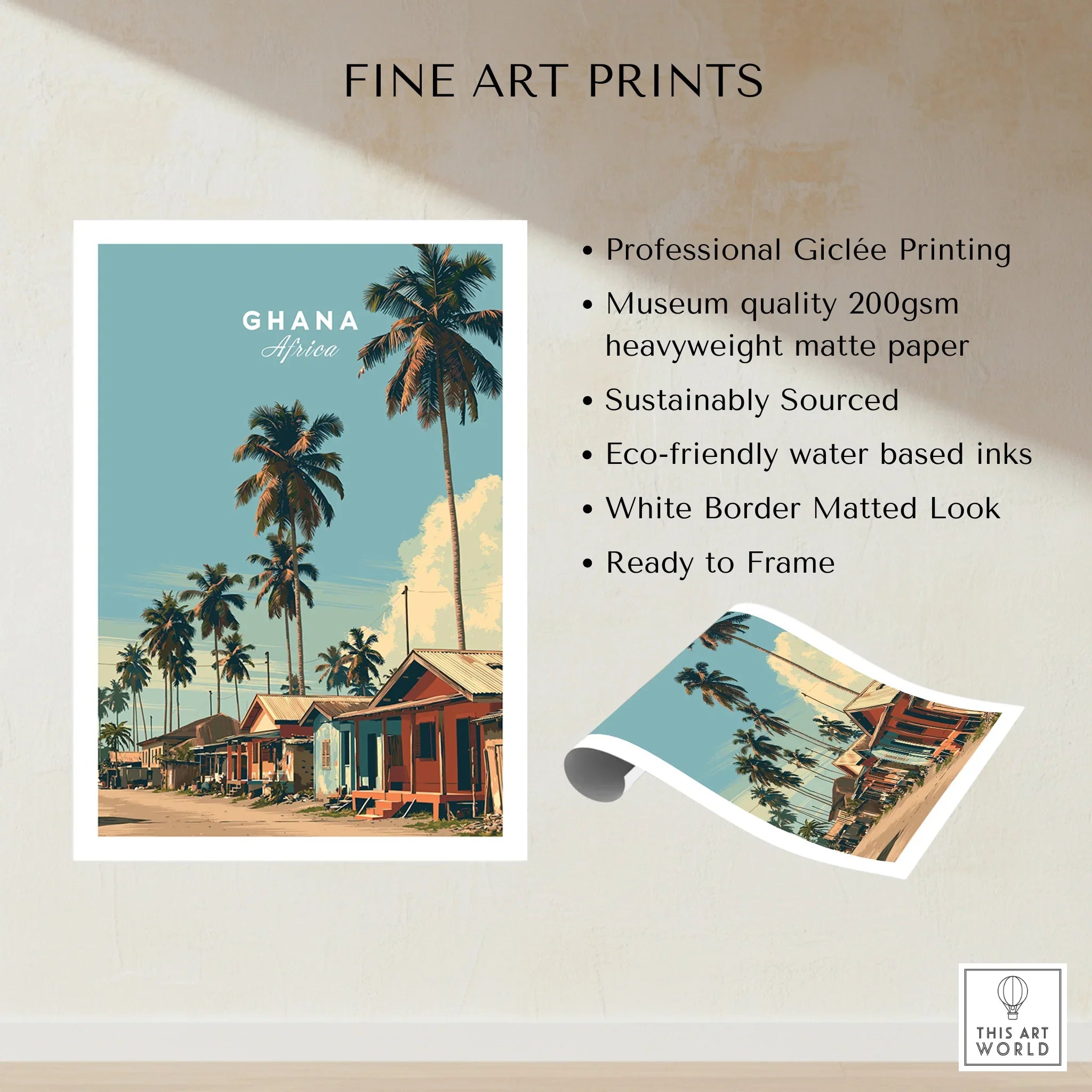 Ghana Coastal Village Travel Poster — fine art print unframed quality details