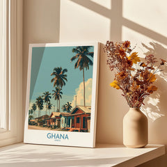 Ghana Palm Village Wall Art — canvas print window setting with shadows flowers