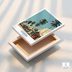 Ghana Palm Village Wall Art — stretched canvas print floating detail mirror edge