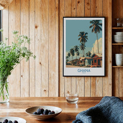 Ghana Palm Village Wall Art — black framed art print kitchen setting