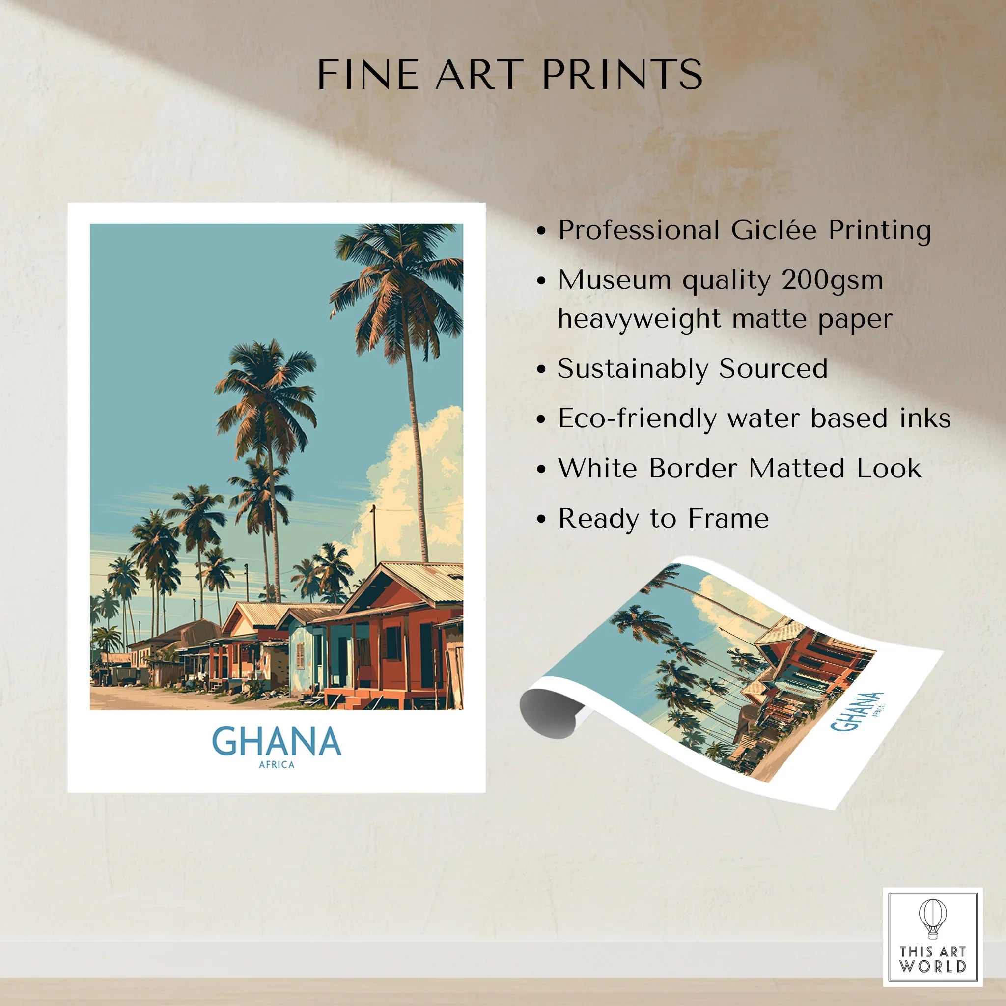 Ghana Palm Village Wall Art — fine art print unframed quality details
