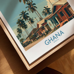 Ghana Palm Village Wall Art — closeup framed canvas natural wood floating frame
