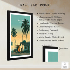 Ghana Palm Sunset Travel Poster — framed print details measurements quality details