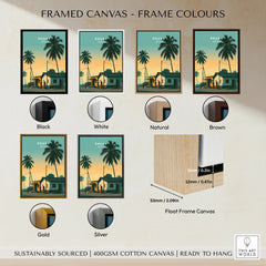 Ghana Palm Sunset Travel Poster — framed canvas float frame colour options