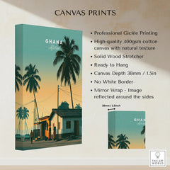 Ghana Palm Sunset Travel Poster — canvas print stretched cotton canvas details