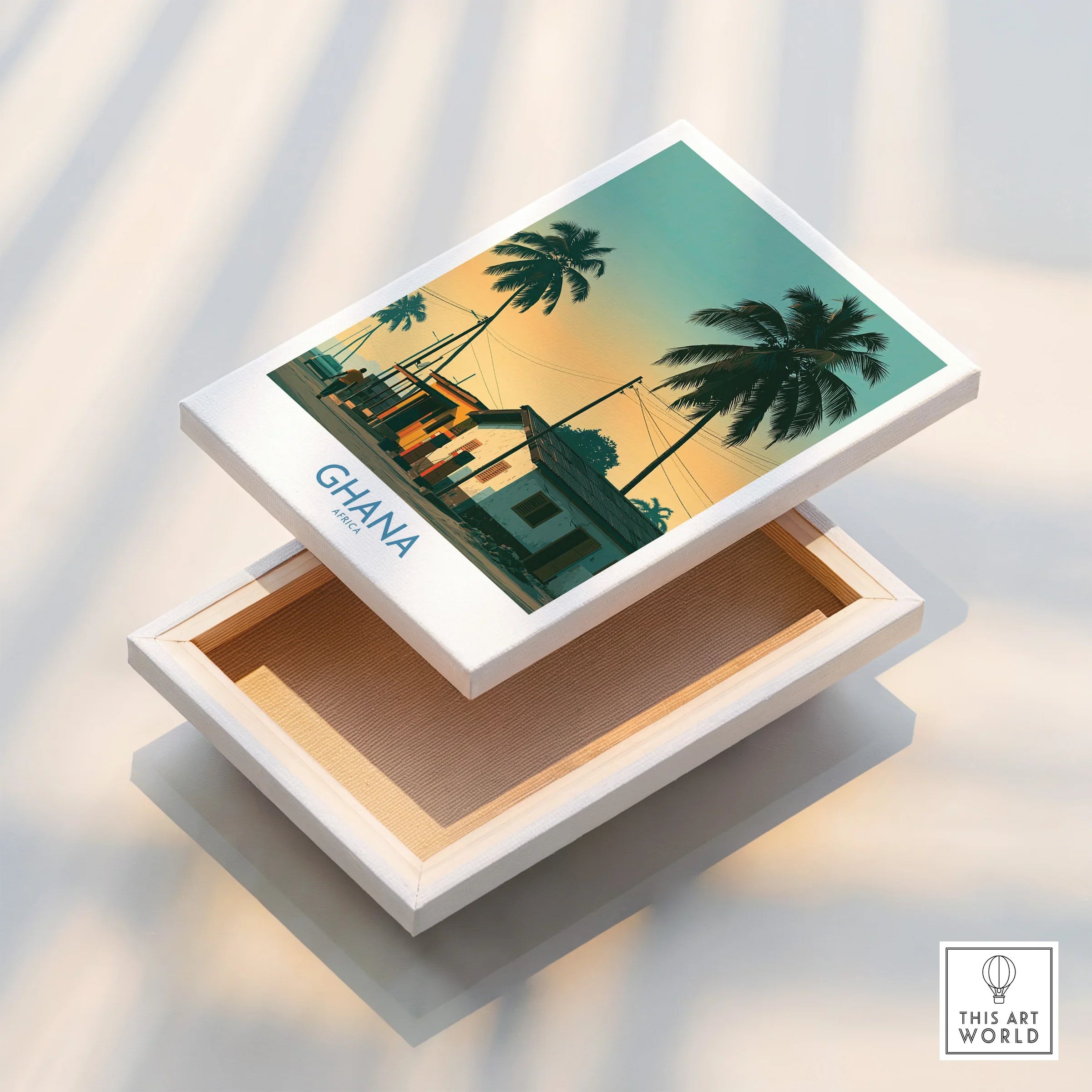 Ghana Golden Hour Wall Art — stretched canvas print floating detail mirror edge