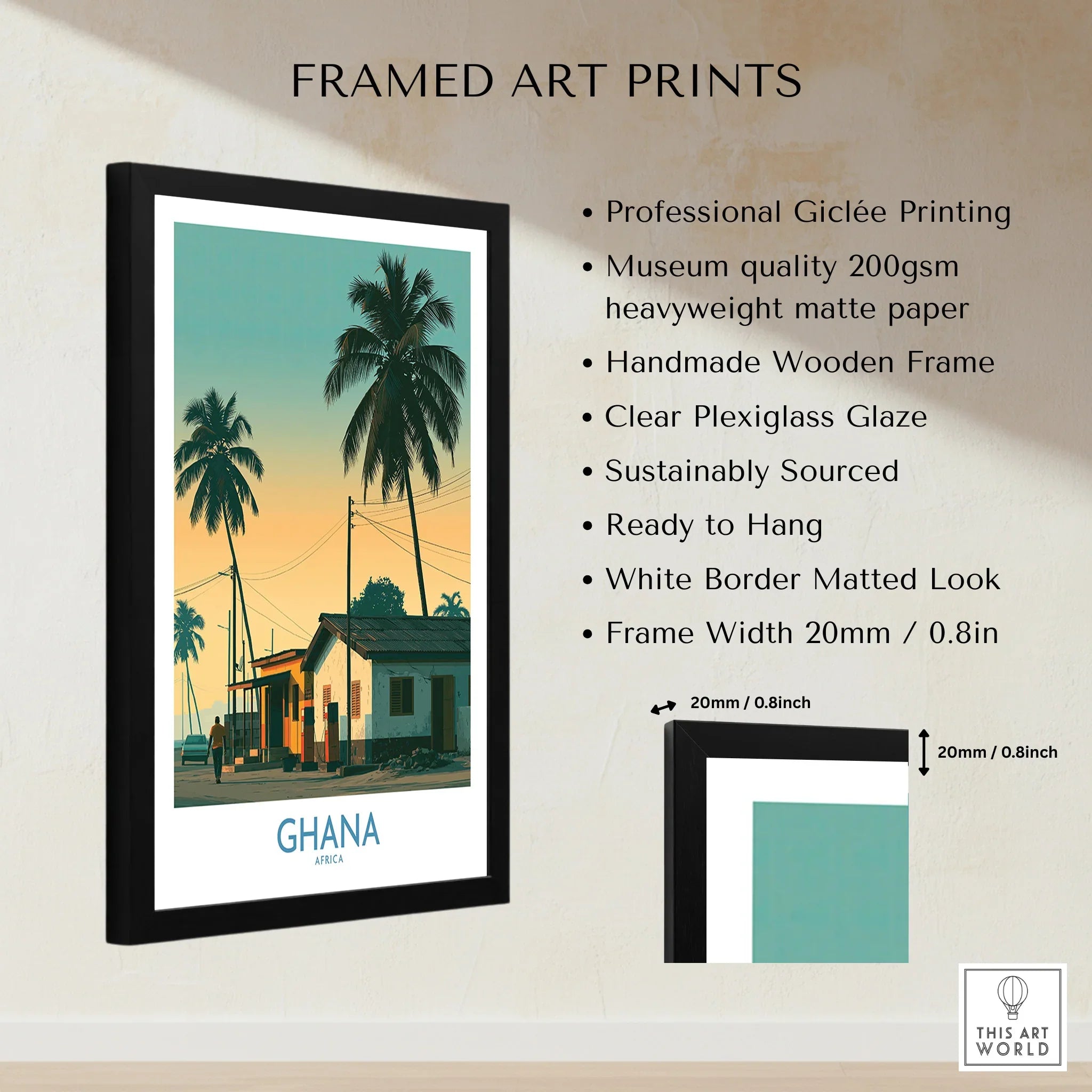 Ghana Golden Hour Wall Art — framed print details measurements quality details