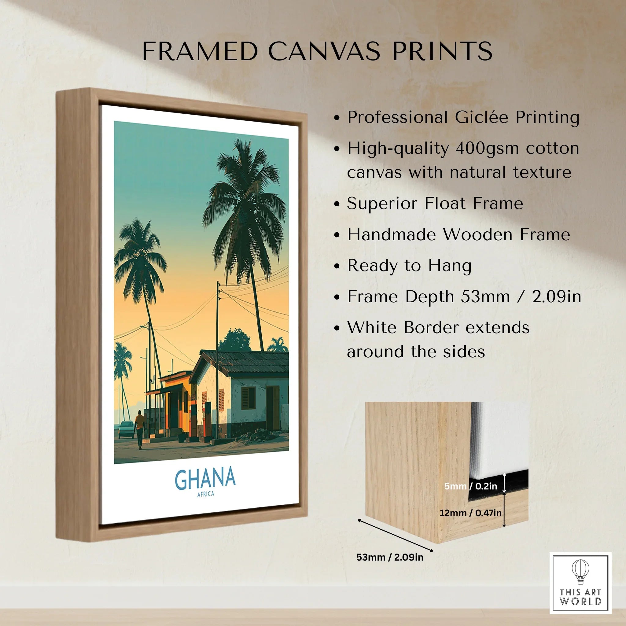 Ghana Golden Hour Wall Art — framed canvas float frame details quality