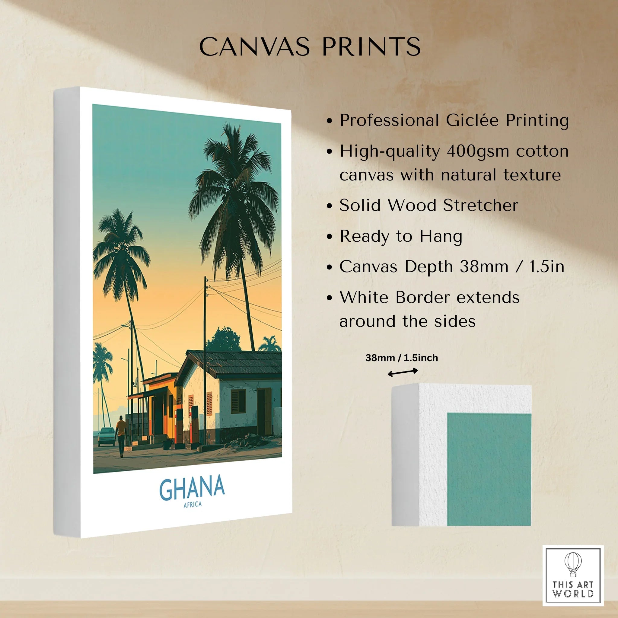 Ghana Golden Hour Wall Art — canvas print stretched cotton canvas details