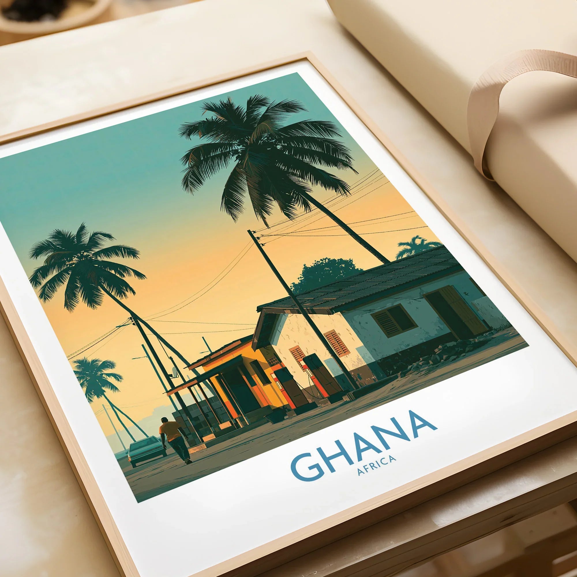 Ghana Golden Hour Wall Art — framed art print closeup gift unwrapped natural frame