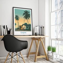 Ghana Golden Hour Wall Art — framed poster black frame on office desk modern