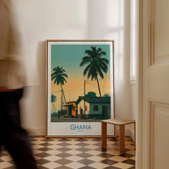 Ghana Golden Hour Wall Art — framed canvas on floor man walking past