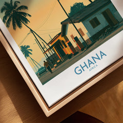 Ghana Golden Hour Wall Art — closeup framed canvas natural wood floating frame
