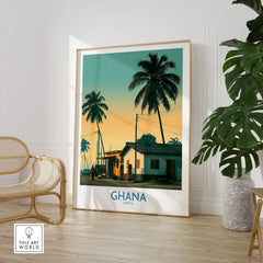 Ghana Golden Hour Wall Art — large framed print room setting chair plant