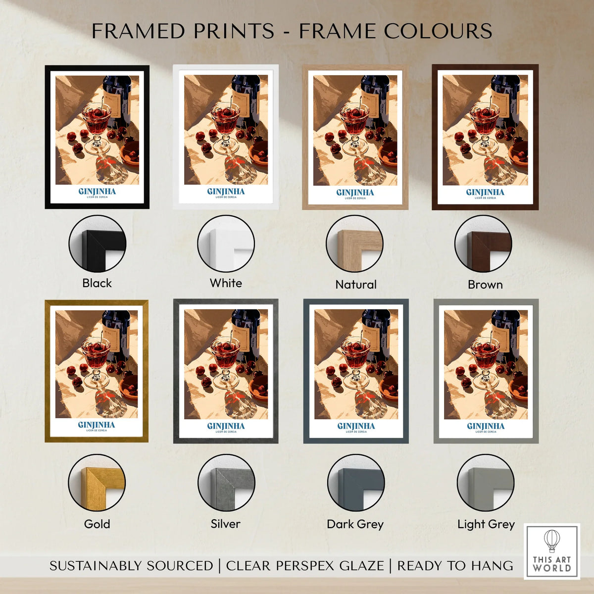 Portuguese Ginjinha Liqueur Poster - framed print colour options