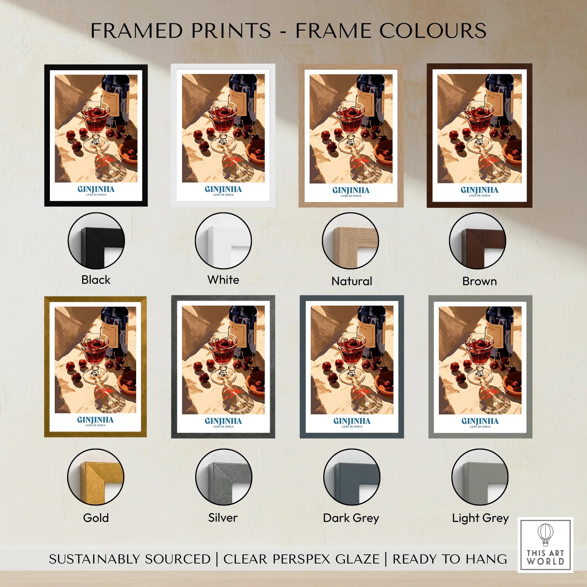 Portuguese Ginjinha Liqueur Poster - framed print colour options
