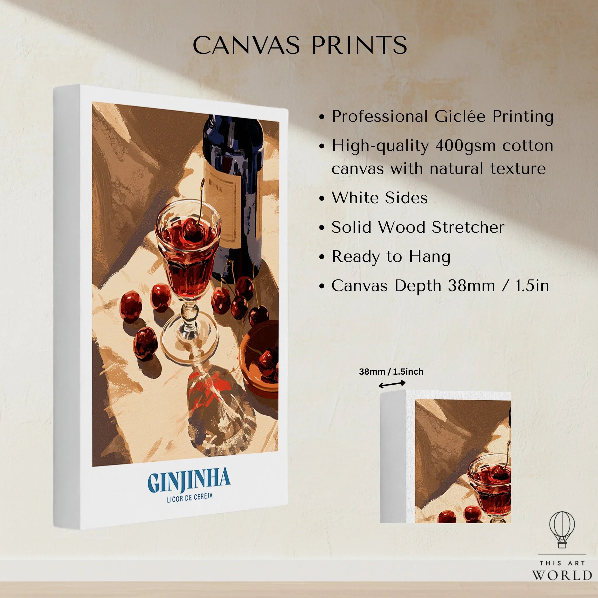 Portuguese Ginjinha Liqueur Poster - canvas print stretched cotton canvas details