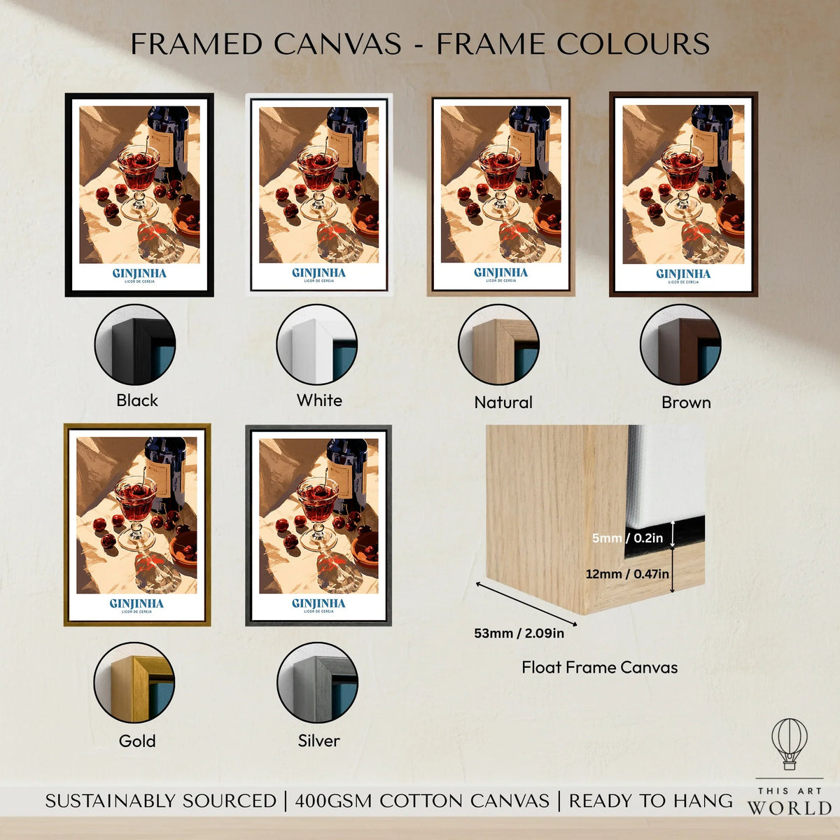 Portuguese Ginjinha Liqueur Poster - framed canvas float frame colour options